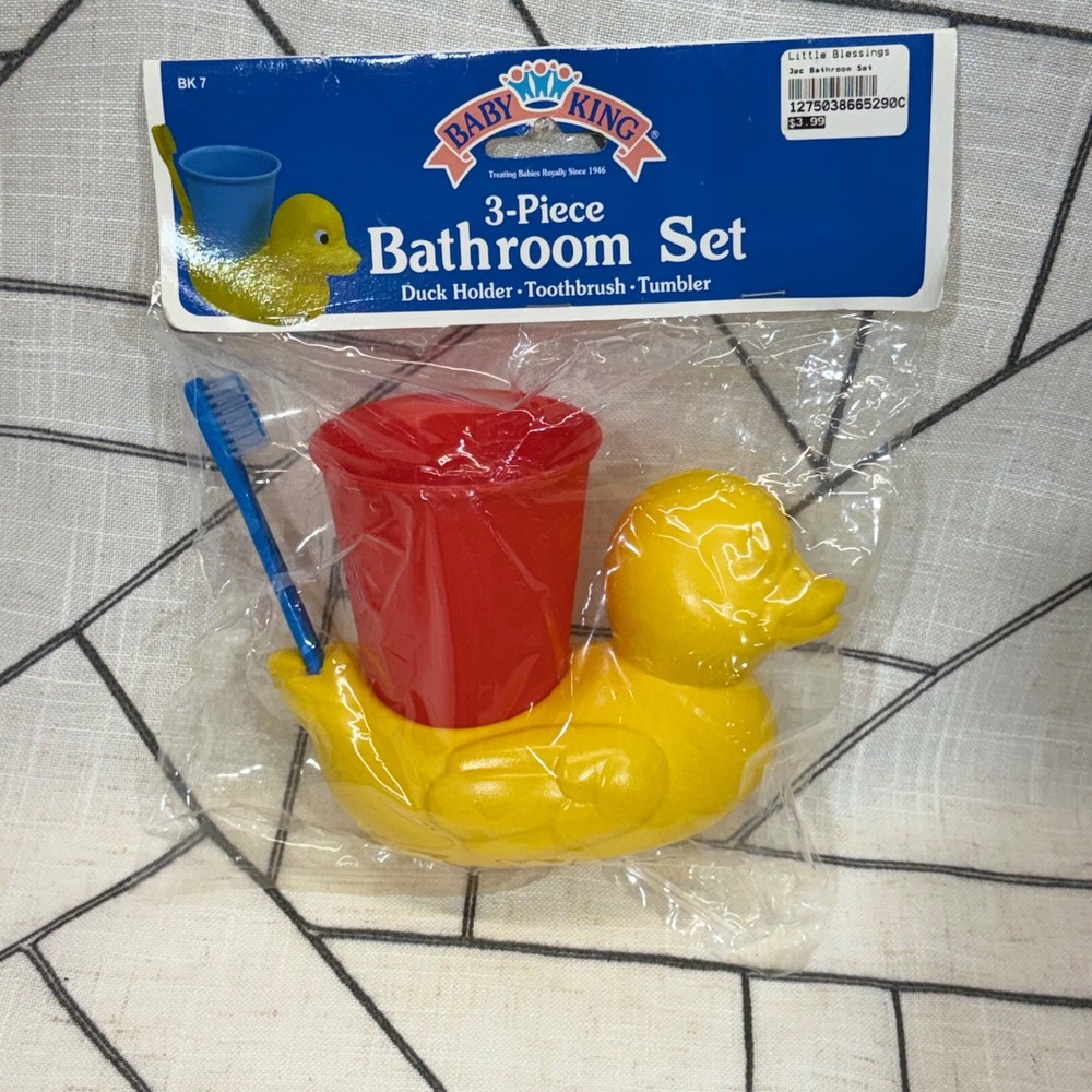 Baby King 3-Piece Bathroom‎ Set OS Yellow Duck Toothbrush Tumbler Vintage 2001